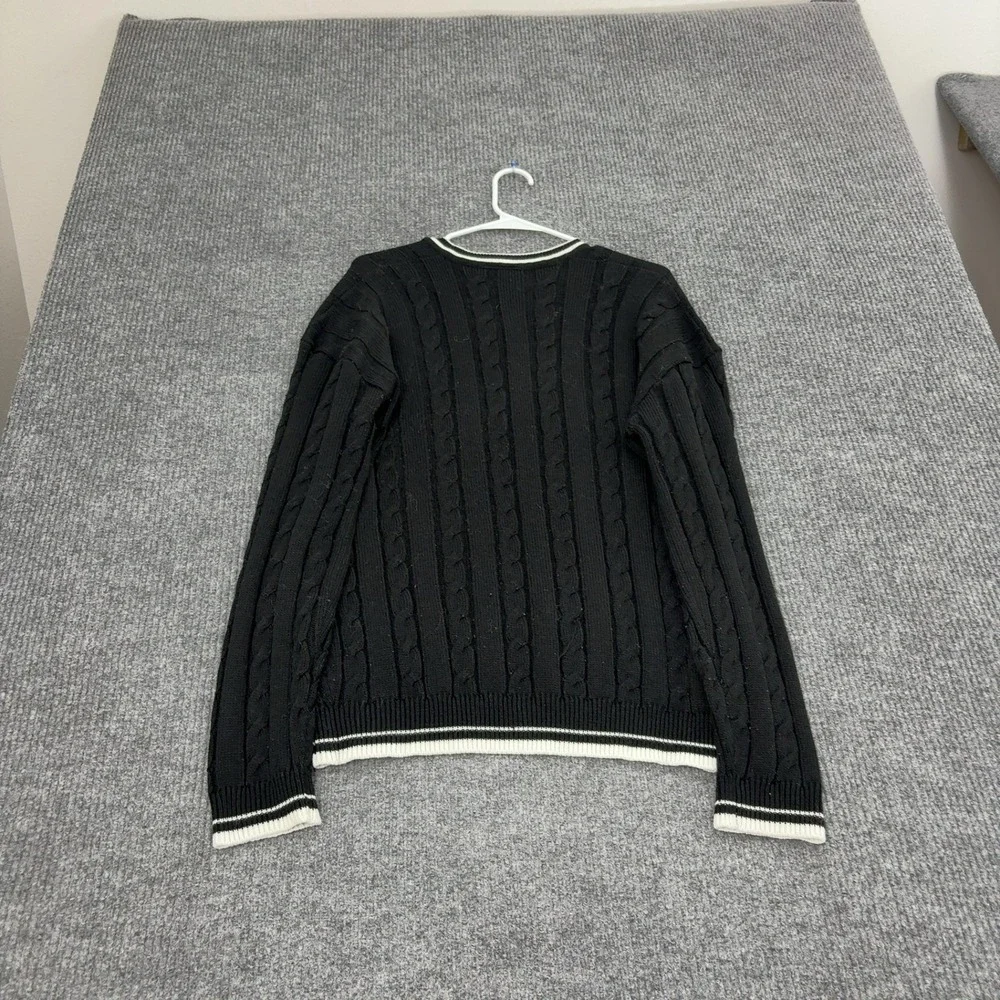 Vintage Polo Ralph Lauren Sweater Mens Black Cotton Cable Knit V-Neck Preppy